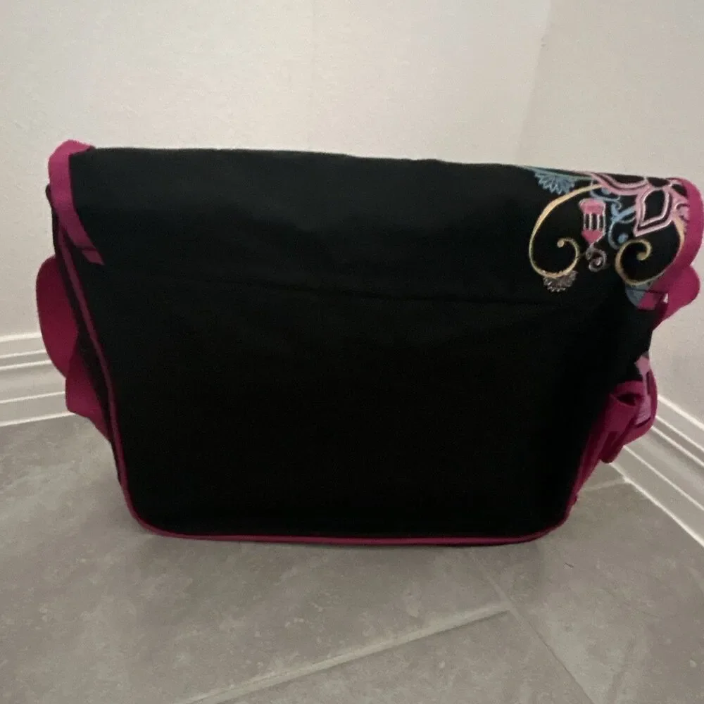 Disney Fairies Tinker Bell Medium Shoulder Bag Black/Pink New tag size 14 x 12”